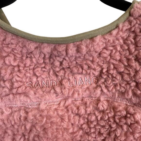 Sandy Liang Elan Faux Fur Fleece Wool Blend Cropped Sherpa Vest Italy Pink Small - Picture 5 of 10